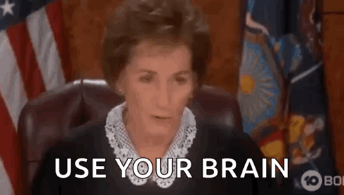 A Judge Is Sitting In Front Of An American Flag While Giving A Speech And Says `` Use Your Brain '' . GIF