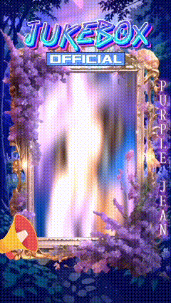 A Jukebox Official Purple Jean Poster With A Waterfall In The Background GIF