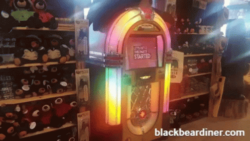 A Jukebox That Says " Let 'S Get This Party Started " On It GIF