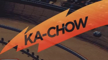 A Ka-Chow Sign With A Lightning Bolt Coming Out Of It GIF