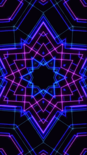 A Kaleidoscope Of Blue And Purple Lines On A Black Background . GIF