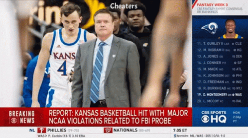 A Kansas Basketball Player And Coach Are Shown On A Cbs Sports Screen GIF