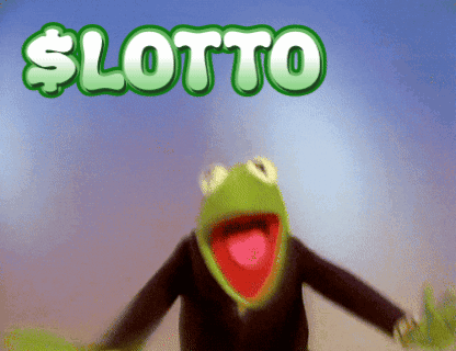 A Kermit The Frog Is Standing In Front Of A Sign That Says $ Lotto GIF