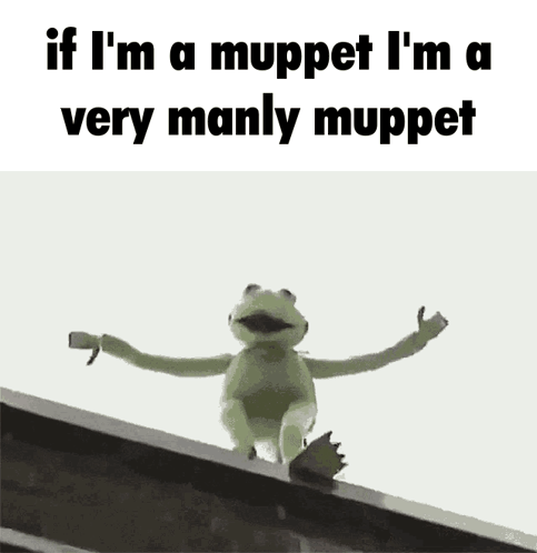 A Kermit The Frog Is Standing On A Railing With The Words If I 'M A Muppet GIF