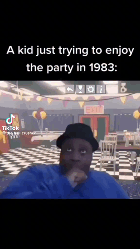 A Kid Is Trying To Enjoy A Party In 1983 . GIF