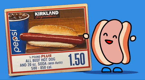 A Kirkland Signature All Beef Hot Dog And A Pepsi GIF