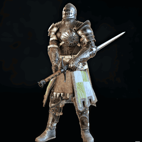 A Knight In Armor Is Holding A Sword In His Right Hand GIF