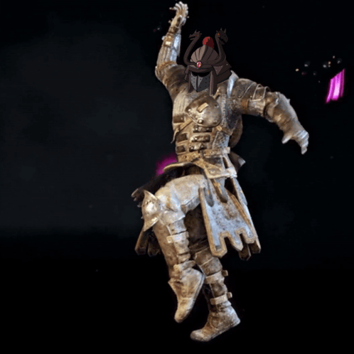 A Knight In Armor Standing In Front Of A Pink Heart GIF