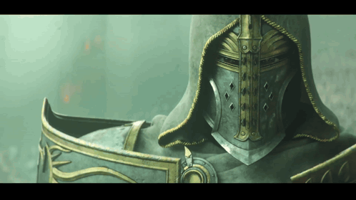 A Knight With A Hood And A Helmet On His Head GIF