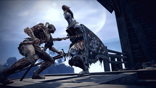 A Knight With A Shield And A Sword Is Fighting Another Knight GIF