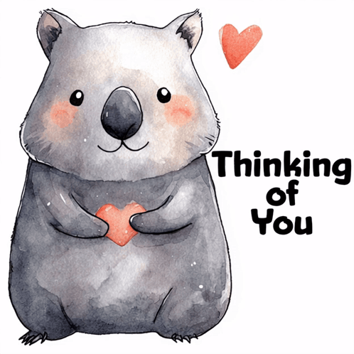 A Koala Bear Holding A Heart With The Words Thinking Of You Behind It GIF