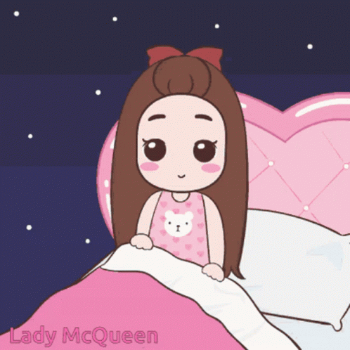 A Lady Mcqueen Cartoon Of A Girl Sitting In Bed GIF