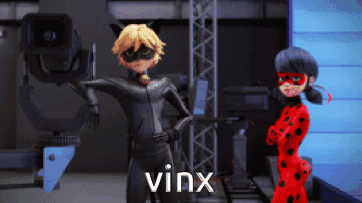 a ladybug and cat noir are standing next to each other and the word vinx is visible