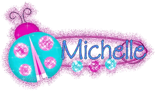 a ladybug with the name michelle written in blue