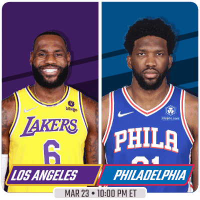 A Lakers And Philadelphia Basketball Game Is Scheduled For March 23 At 10:00 Pm Et GIF