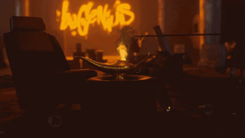 A Lamp Sits In Front Of A Neon Sign That Says ' Hype 'S ' GIF
