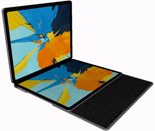 A Laptop With A Keyboard Attached To It Has A Colorful Screen GIF