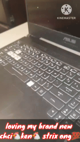 A Laptop With The Words Loving My Brand New Strix Ong Written On It GIF