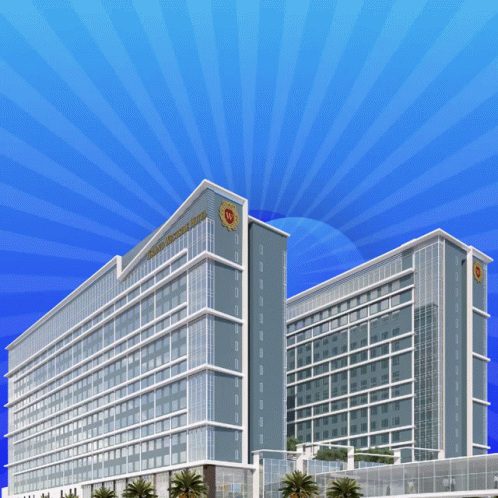 A Large Building With The Words Best Hotel Written On It GIF