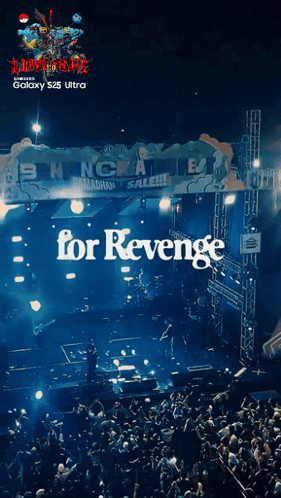 a large crowd of people watching a concert with the words for revenge on the stage