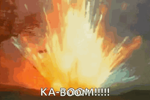 A Large Explosion With The Words Ka-Boom Written In White GIF