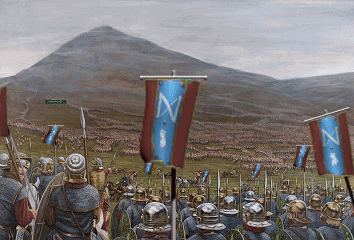 A Large Group Of Soldiers Are Standing In A Field With Flags With The Letter N On Them GIF