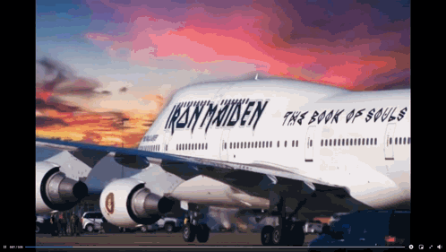 A Large Iron Maiden Airplane Is Parked On The Tarmac GIF