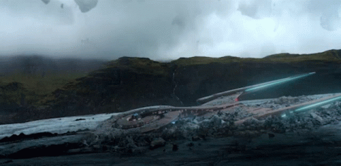 A Large Space Ship Is Sitting On Top Of A Mountain GIF