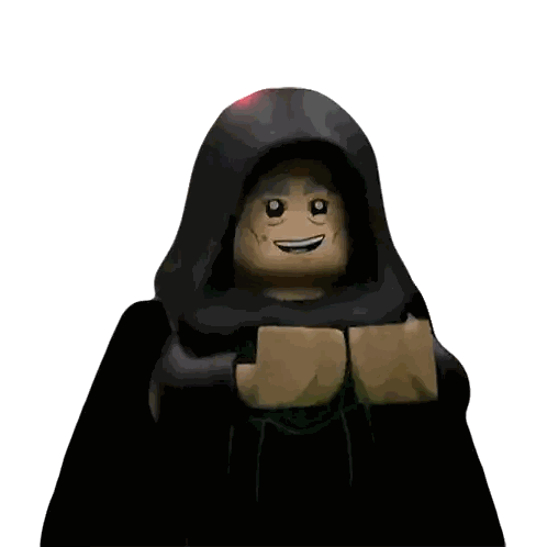 a lego character wearing a black hood and holding a green object