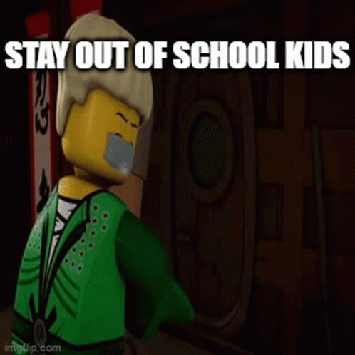 A Lego Character With A Tape Over His Mouth Is Standing Next To A Snake . GIF