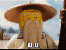 A Lego Figure With A Beard And Hat Says Blue GIF