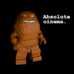 A Lego Figure With The Words Absolute Cinema Written Below It GIF