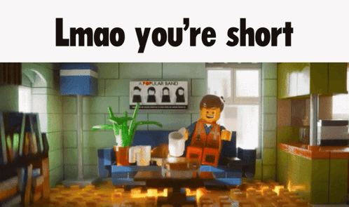 A Lego Man Sits On A Couch In A Living Room With The Words Lmao You 'Re Short GIF