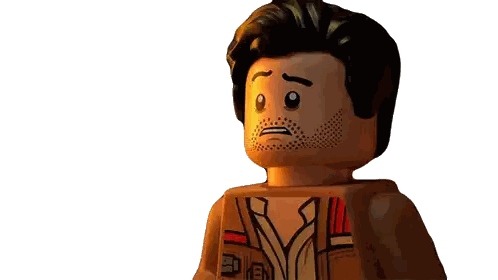 a lego man with a beard is wearing a shirt that has the letter r on it