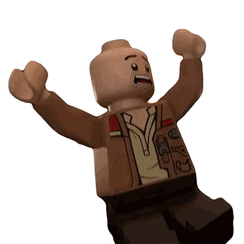 a lego man with his arms outstretched and a shirt that says ' a ' on it