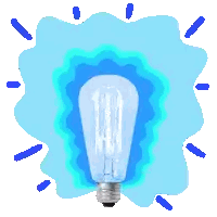 a light bulb is surrounded by blue sprinkles and a blue background