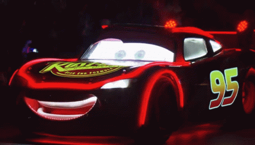 A Lightning Mcqueen Car With The Number 95 On The Side GIF