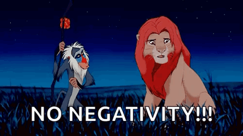 A Lion And A Baboon Are Standing In A Field With The Words " No Negativity " Written Below Them GIF