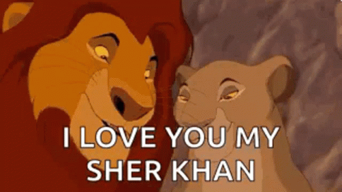 A Lion And A Lioness From The Lion King Are Kissing Each Other . GIF