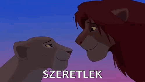 A Lion And A Lioness From The Lion King Are Looking At Each Other And Smiling . GIF