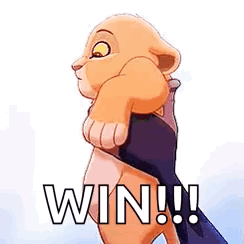 A Lion Cub From The Lion King Is Holding A Person 'S Arm And Saying `` Win ! '' GIF