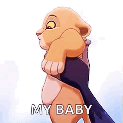 A Lion Cub From The Lion King Is Holding A Person 'S Hand . GIF