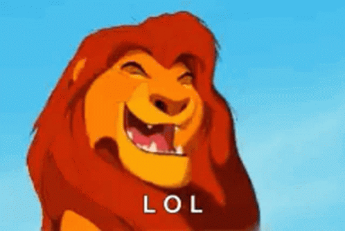 A Lion From The Lion King Is Laughing With Its Mouth Open And The Word Lol Written Below It . GIF