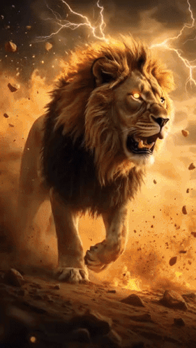 A Lion With A Lightning Bolt Behind Him GIF