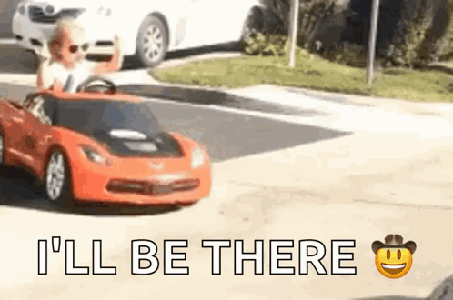 Boy Driving Red Toy Car GIF