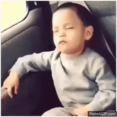 A Little Boy Is Sitting In The Back Seat Of A Car . GIF
