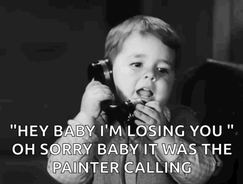 A Little Boy Talking On A Telephone With The Words " Hey Baby I 'M Losing You " GIF