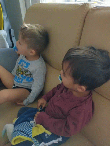 A Little Boy Wearing A Shirt That Says ' A ' On It GIF