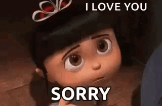a little girl from despicable me is saying sorry to someone .