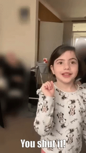 A Little Girl In A Minnie Mouse Shirt Says You Shut It . GIF